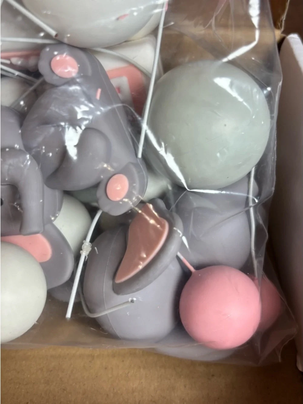 Zafena Pastel Balloon & Elephant Cake Topper Set - Pink, White, Gray Baby Shower
